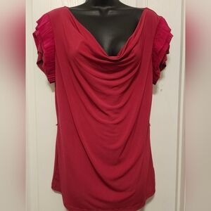 Worthington Crimson Pleated Sleeve Blouse Size Large EUC